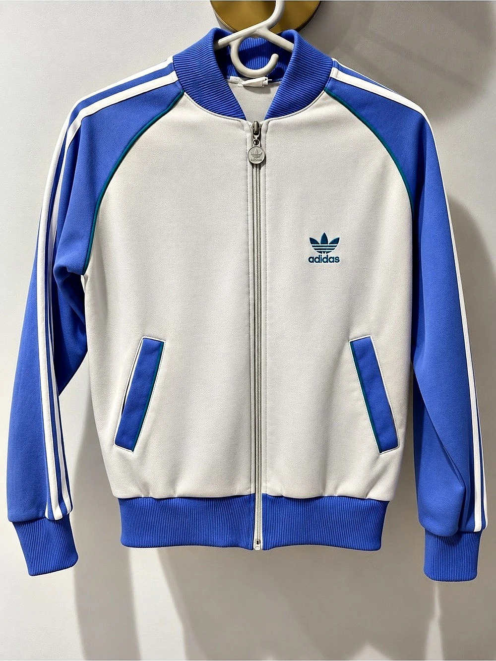 adidas Vintage Color Block Track Jacket in Blue & White